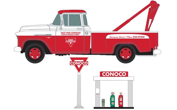 Classic Metal Works 40009 HO Scale (1:87) 1955 Chevy Tow Truck with Gas Pumps Conoco