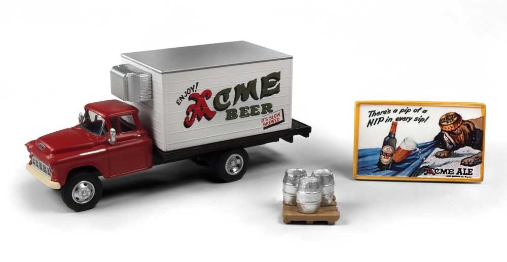 Classic Metal Works 40014 HO Scale 1955 Chevy Acme Beer Truck with Keg Skid and Sign
