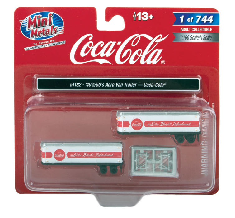 Classic Metal Works 51182 N Scale 40' 50's Areo Van Trailers Coca-Cola 2 Pack