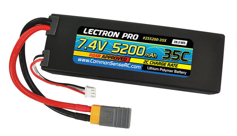 Common Sense RC (2S5200-35X) Lectron Pro 2S 7.4V 5200mAh 35C Lipo Battery with XT60 and Adapters