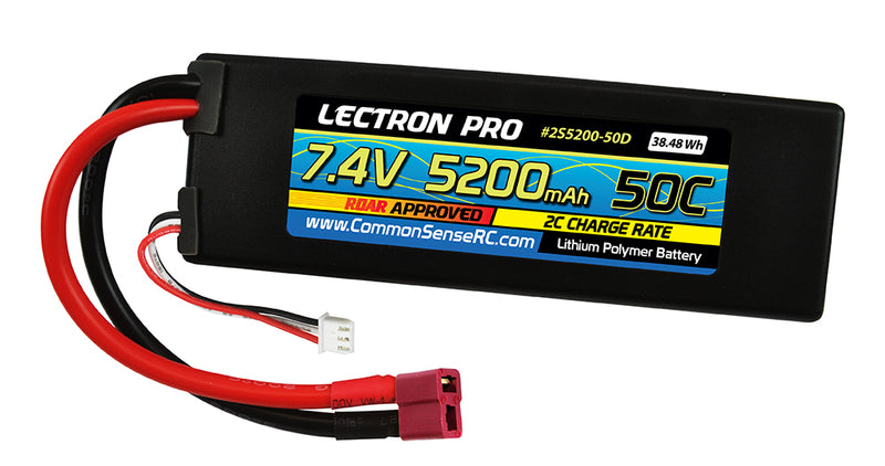 Common Sense RC (2S5200-50D) Lectron Pro 2S 7.4V 5200mAh 50C Lipo Battery with Deans