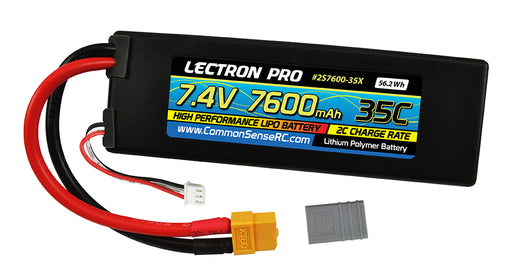 Common Sense RC (2S7600-35X) Lectron Pro 2S 7.4V 7600mAh 35C Lipo Battery with XT60 and Adapters
