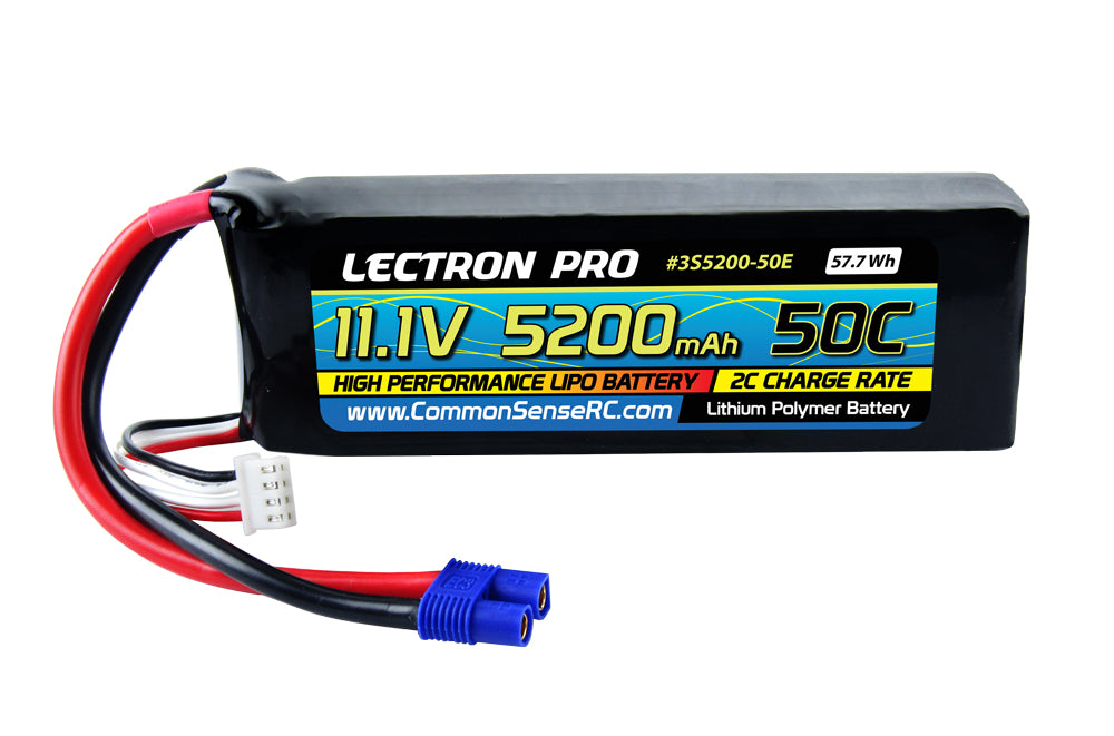 Common Sense RC (3S5200-50E) Lectron Pro 3S 11.1V 5200mAh 50C Lipo Battery with EC3