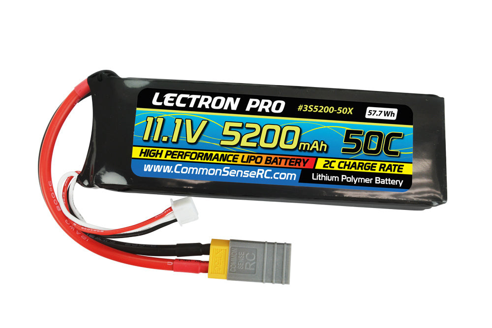 Common Sense RC (3S5200-50X) Lectron Pro 3S 11.1V 5200mAh 50C Lipo Battery with XT60 and Traxxas Ada
