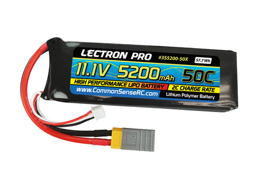 Common Sense RC (3S5200-50X) Lectron Pro 3S 11.1V 5200mAh 50C Lipo Battery with XT60 and Traxxas Ada