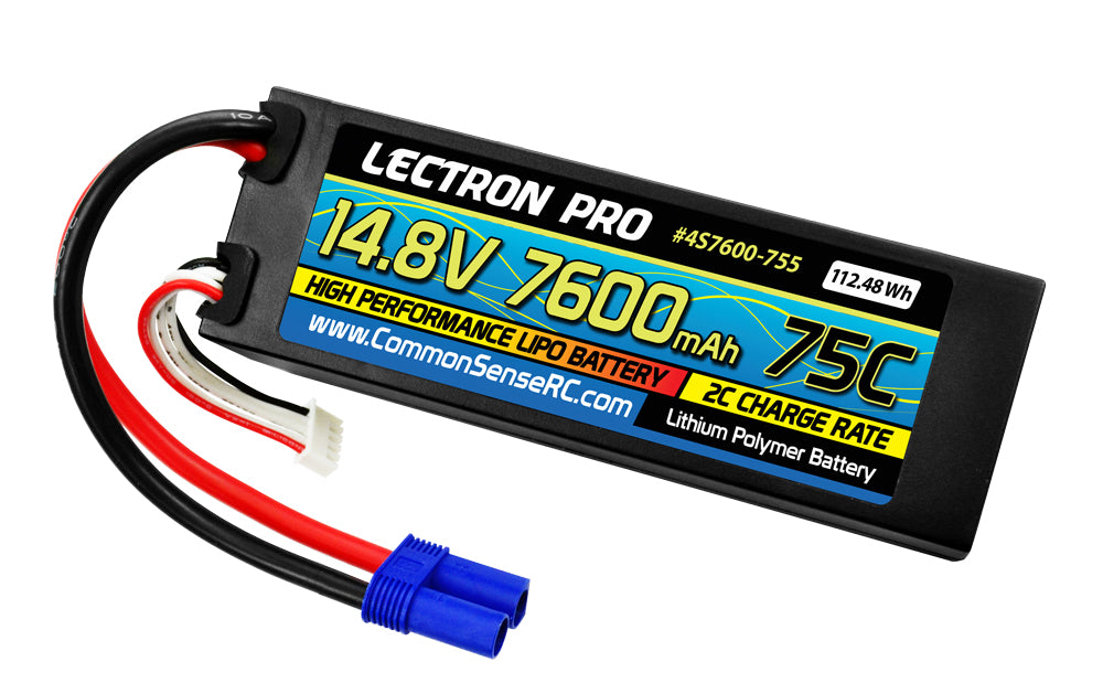 Common Sense RC (4S7600-755) Lectron Pro 4S 14.8V 7600mAh 75C Hard Case LiPo Battery with EC5
