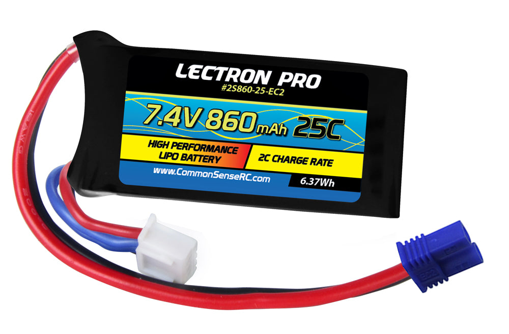 Common Sense RC Lectron Pro 2S 7.4V 860mAh 25C Lipo Battery with EC2