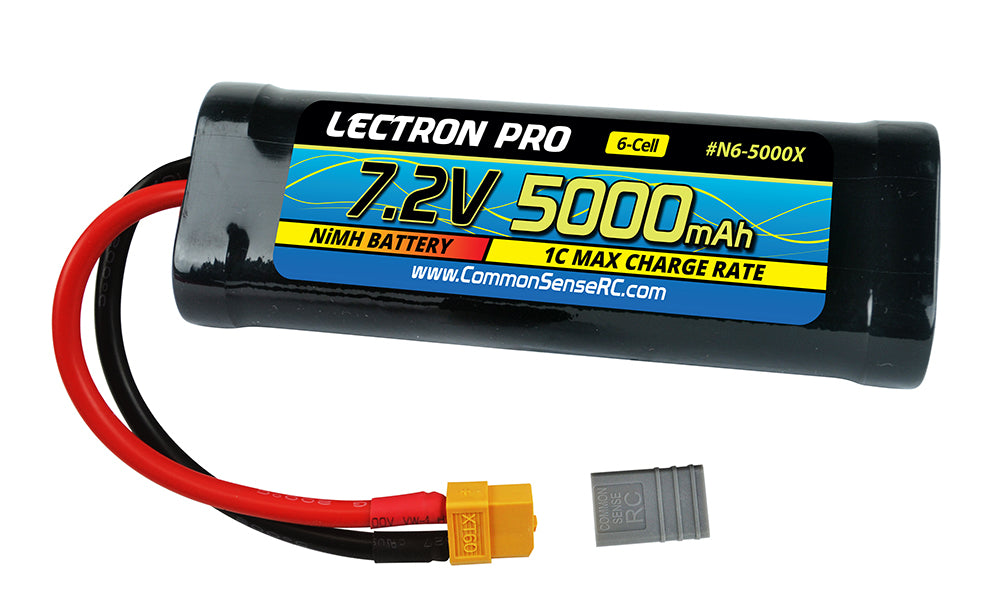 Common Sense RC (N6-5000X) Lectron Pro 7.2V NiMH 6 Cell 5000mAh Flat Pack Battery with XT60 and Adapter