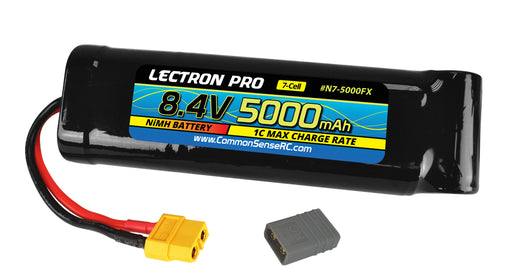 Common Sense RC (N7-5000FX) Lectron Pro 8.4V NiMH 7 Cell 5000mAh Flat Pack Battery with XT60 and Adapter