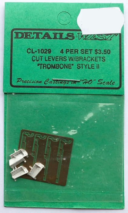 Details West CL-1029 HO Scale Cut Levers w/Brackets "Trombone" Style II 4 Each