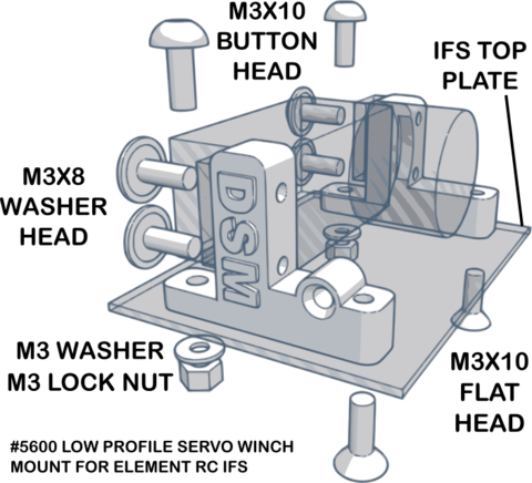DSM 5600 Low Profile Servo Winch Mount for Element RC Enduro with IFS