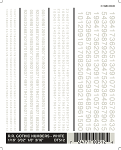 Woodland Scenics DT512 Dry Transfer Decals - Railroad Gothic Numbers, White