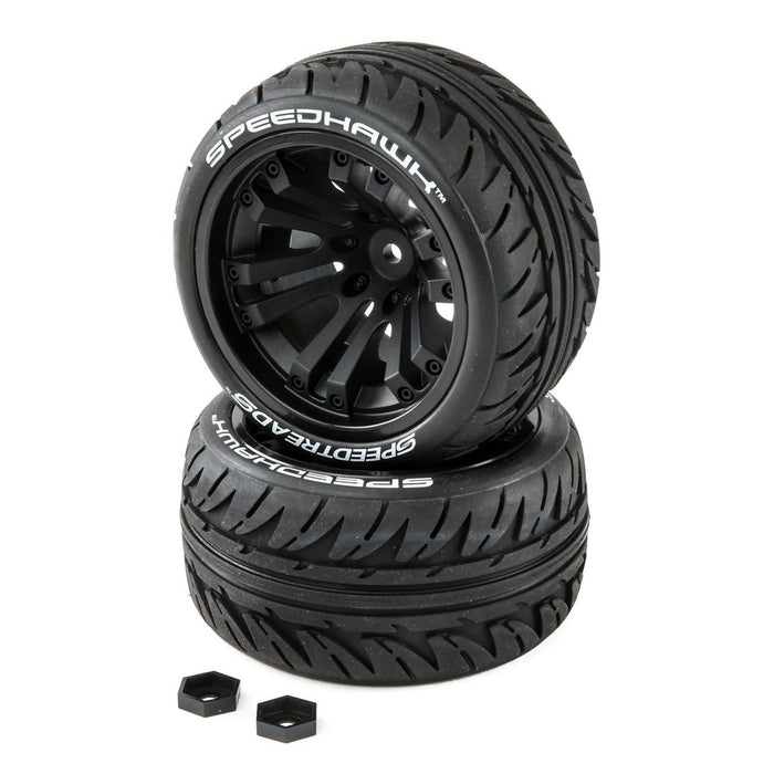 Duratrax C2900 Speedtreads Speedhawk C2 Tires Mounted on Black Wheels