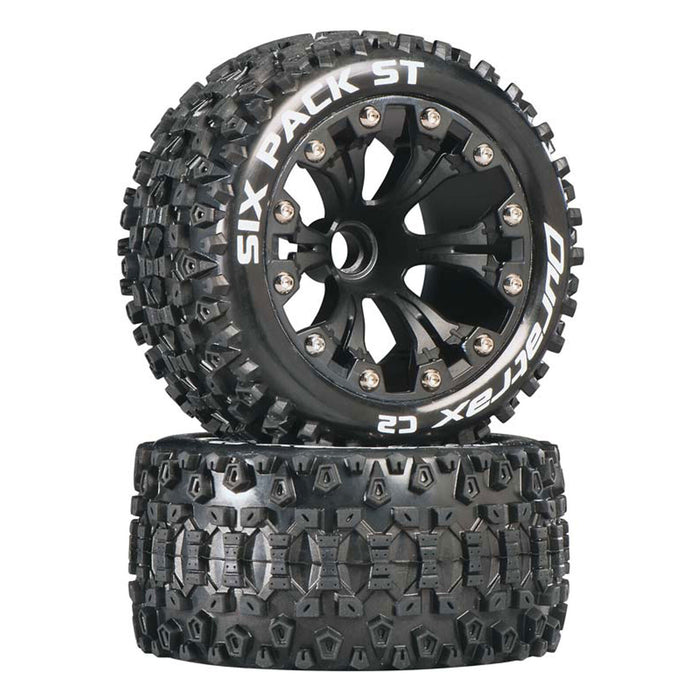 Duratrax C3558 Six Pack ST 2.8" 2WD C2 Tires Mounted on Black Wheels Front