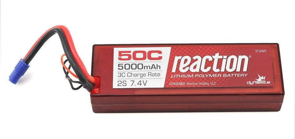 Dynamite DYNB3802EC Reaction 7.4V 5000mAh 2S 50C Hardcase LiPo Battery EC3