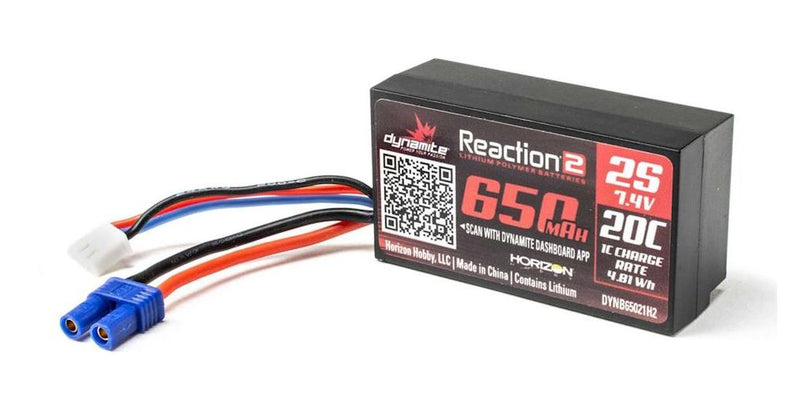 Dynamite DYNB65021H2 Reaction 2 7.4V 650mAh 2S 20C LiPo Hard Case with EC2