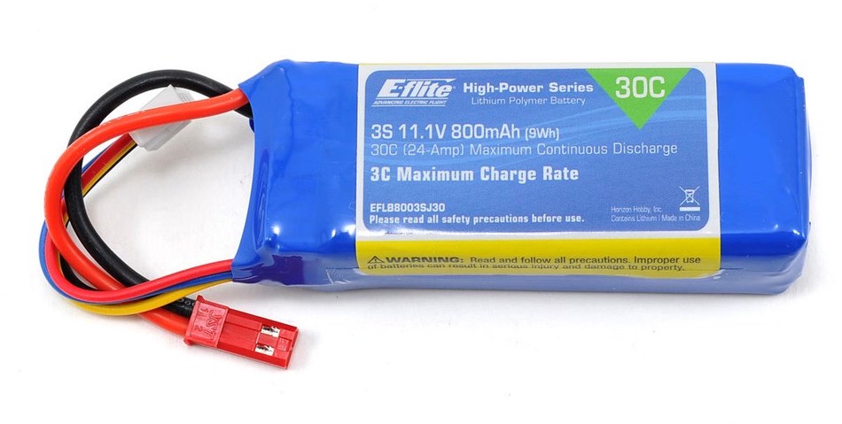 E-flite B8003SJ30 800mAh 3S 11.1V 30C LiPo Battery 18AWG JST Connector