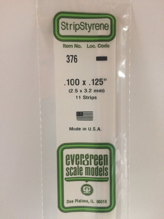 Evergreen 376 White Styrene Strips .100 x .125 x 24 (11 Pack)