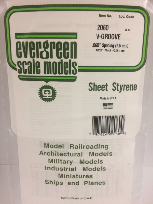 Evergreen Scale Models 2060 Styrene V-Groove .020 x 6 x 12,.060"