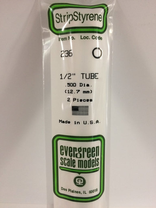 Evergreen Scale Models 236 Round Styrene Tubing 1/2" (2 Pack)