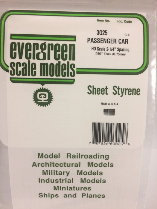 Evergreen Scale Models 3025 HO Scale Passenger Car Styrene Siding .030"