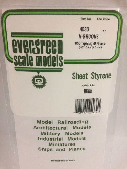 Evergreen Scale Models 4030 Styrene V-Groove .040 x 6 x 12,.030"