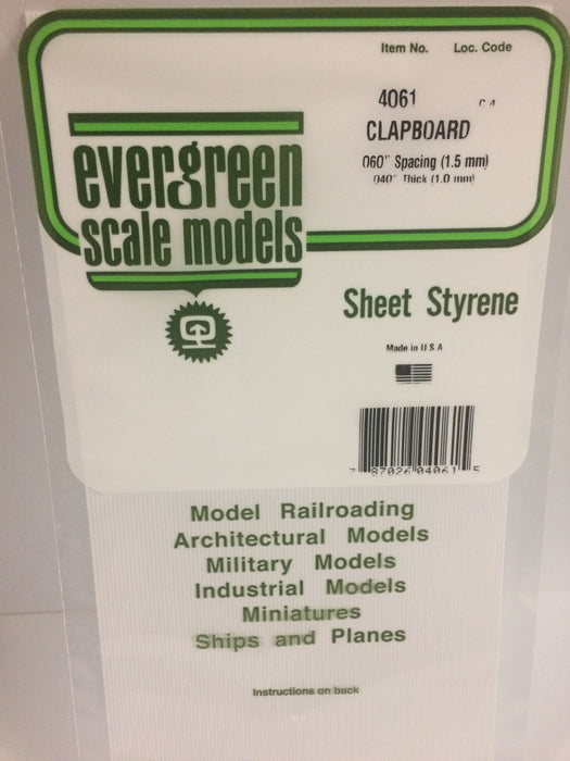Evergreen Scale Models 4061 Styrene Clapboard .060" Spacing