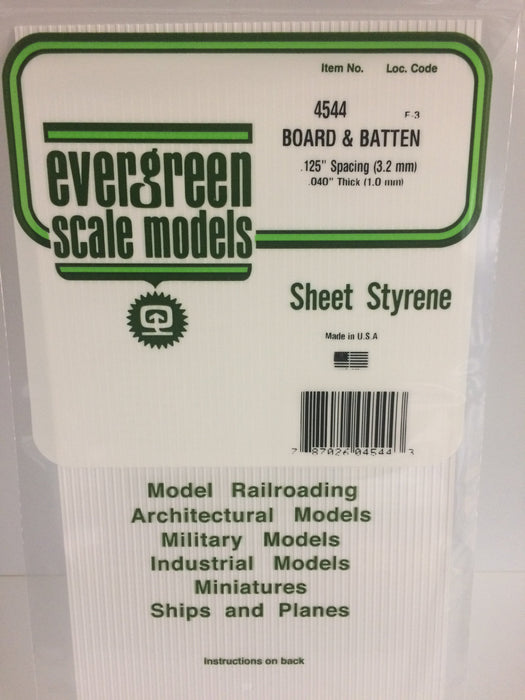 Evergreen Scale Models 4544 Board/Batten Sheet Styrene .125" Spacing