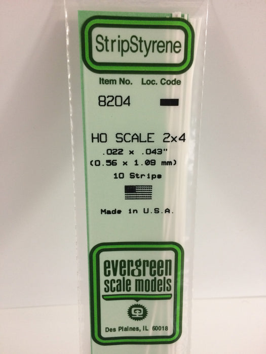 Evergreen Scale Models 8204 HO Scale Strip Styrene 2 x 4 (10 Pack)