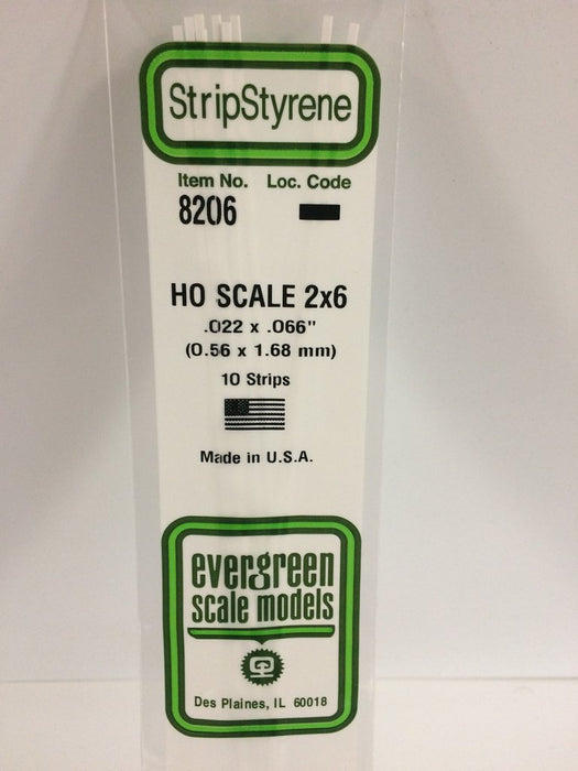 Evergreen Scale Models 8206 HO Scale Strip Styrene 2 x 6 (10 Pack)