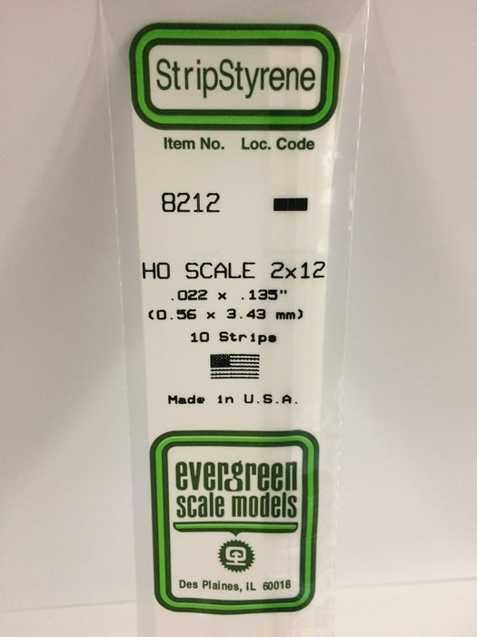 Evergreen Scale Models 8212 HO Scale Strip Styrene 2 x 12 (10 Pack)