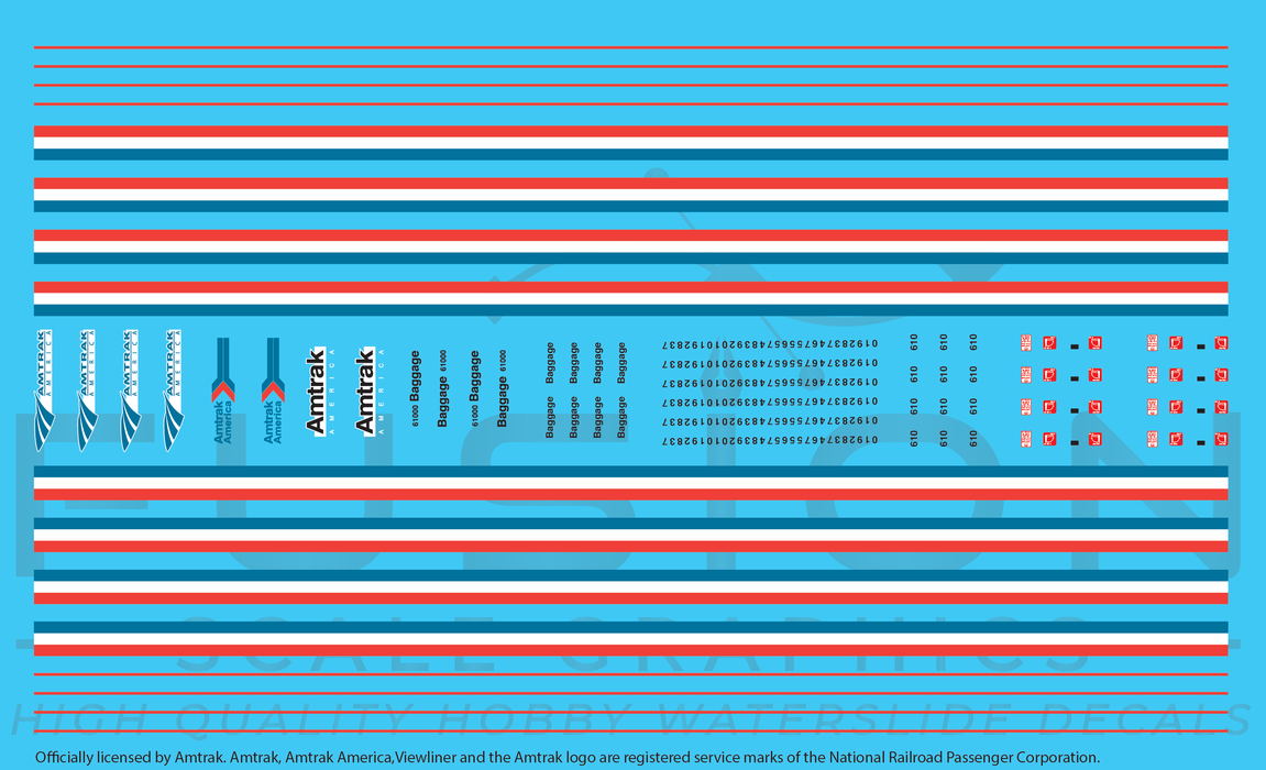 Fusion Scale Graphics AMTK3030-160 N Scale Amtrak Phase III Viewliner Baggage Car Decal Set