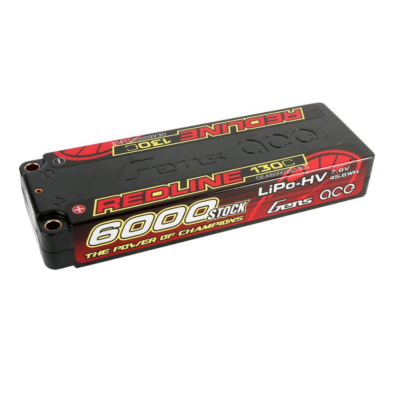Gens ace 60002S13L5 6000mAh 7.4V 130C Hard Case LiPo with 5mm Bullets