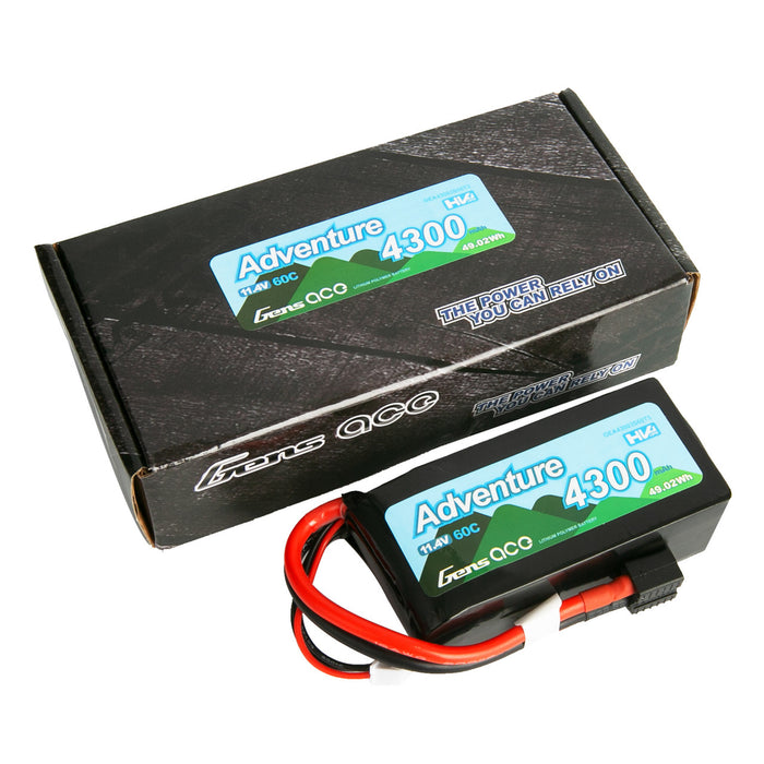 Gens ace Adventure Series 4300mAh 11.4V HV 60C 3S Shorty LiPo Battery Pack with Deans and XT60