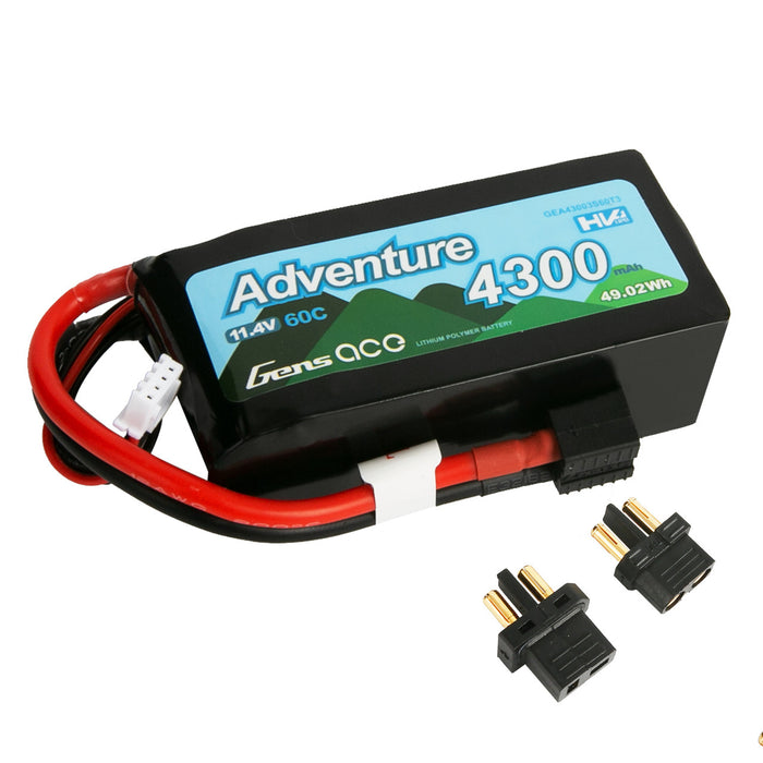 Gens ace Adventure Series 4300mAh 11.4V HV 60C 3S Shorty LiPo Battery Pack with Deans and XT60