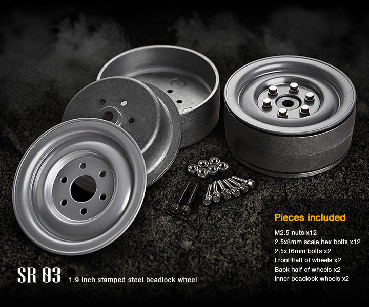Gmade 70182 1.9" SR03 1/10 Scale Crawler Beadlock Wheels Semi-gloss Silver 2 Pack