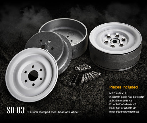 Gmade 70186 1.9" SR03 1/10 Crawler Beadlock Wheels Gloss While 2 Pack