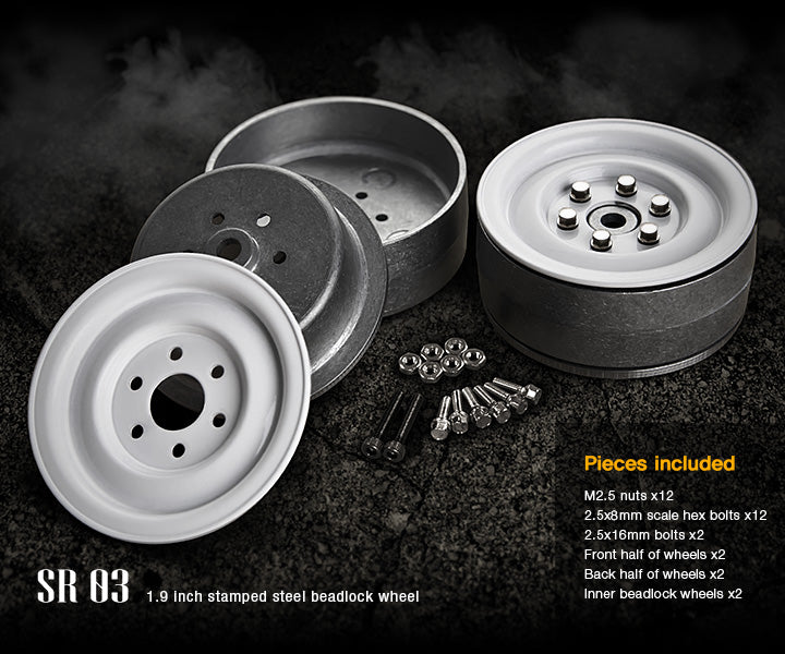 Gmade 70186 1.9" SR03 1/10 Crawler Beadlock Wheels Gloss While 2 Pack