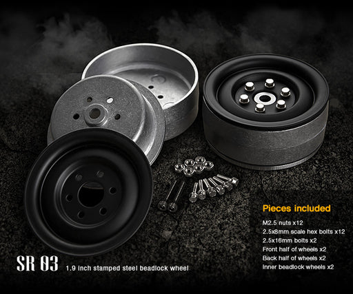 Gmade 70184 1.9" SR03 1/10 Crawler Beadlock Wheels Matt Black 2 Pack