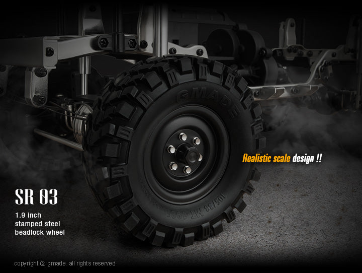 Gmade 70186 1.9" SR03 1/10 Crawler Beadlock Wheels Gloss While 2 Pack