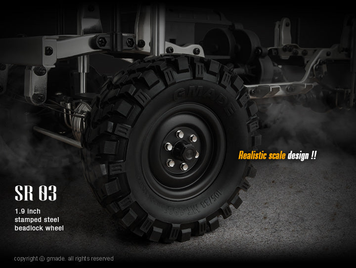 Gmade 70184 1.9" SR03 1/10 Crawler Beadlock Wheels Matt Black 2 Pack