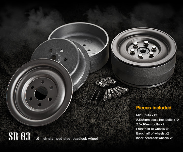 Gmade 70187 1.9" SR03 1/10 Crawler Beadlock Wheels Uncoated Steel 2 Pack