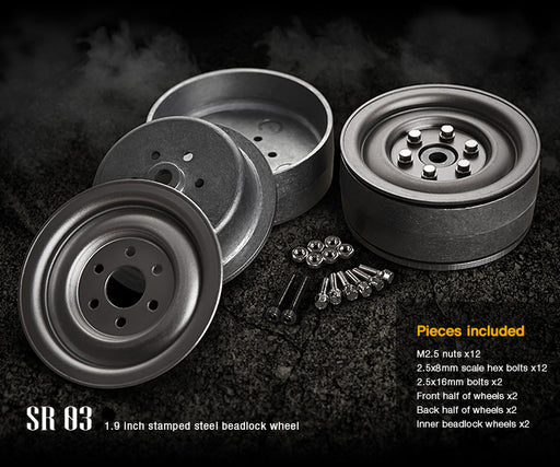 Gmade 70187 1.9" SR03 1/10 Crawler Beadlock Wheels Uncoated Steel 2 Pack