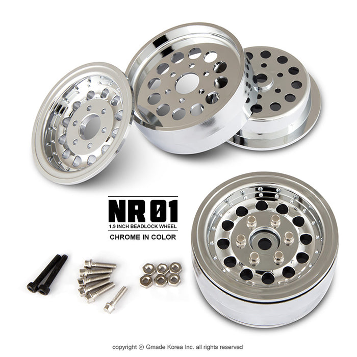 Gmade 70225 1.9" NR01 1/10 Scale Crawler Beadlock Wheels Chrome 2 Pack