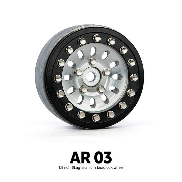 Gmade 70382 1.9" AR03 5 Lug Aluminum with Black and Silver Beadlock Wheels 2 Pack