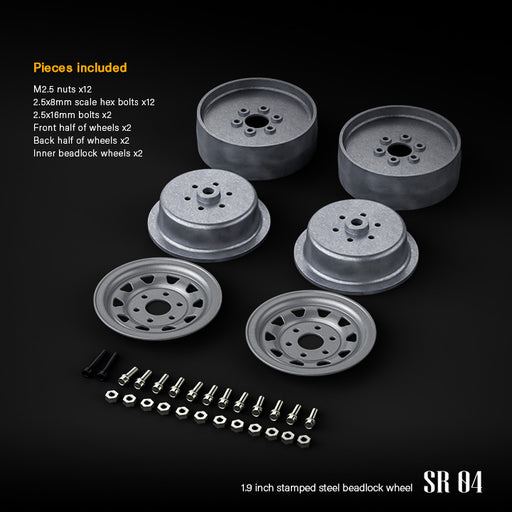 Gmade 70492 1.9" SR04 1/10 Scale Crawler Beadlock Wheels Semigloss Silver 2 Pack