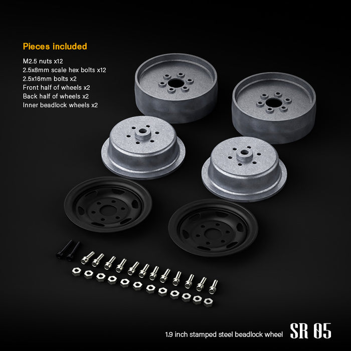 Gmade 70504 1.9" SR05 1/10 Crawler Beadlock Wheels Matte Black 2 Pack