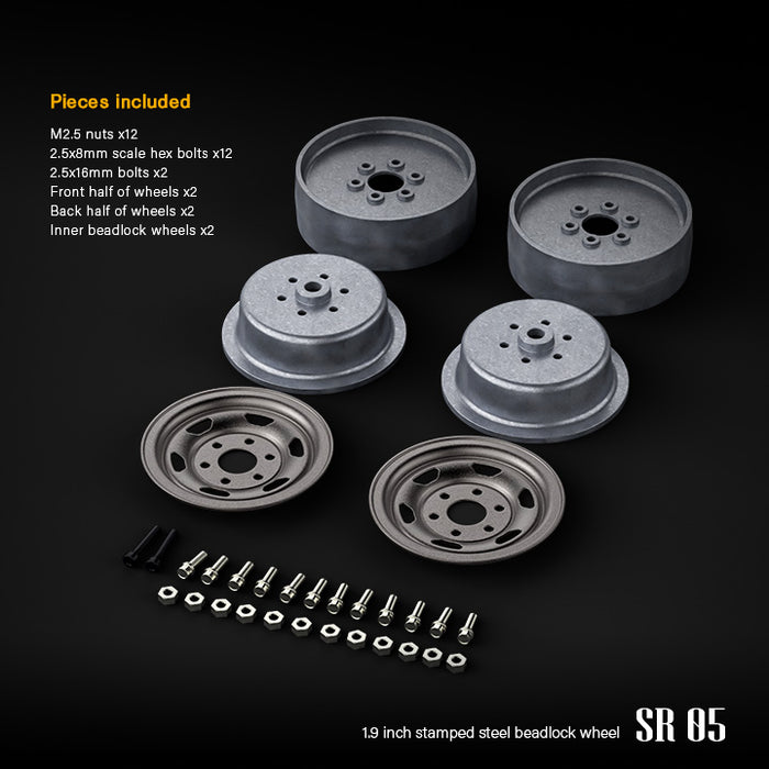 Gmade 70507 1.9" SR04 1/10 Crawler Beadlock Wheels Uncoated Silver 2 Pack