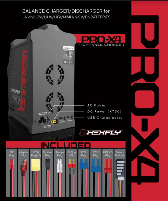 Hexfly 15248 Pro X4 Charger Quad AC/DC 7A LiPo NiMH & NiCd Battery Charger