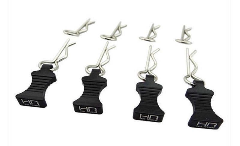 Hot Racing HRAAC03EZ01 1/10 Black Aluminum EZ-Pulls with Body Clips 4 Pack